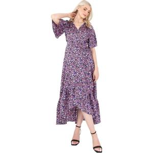 Lovedrobe Robe Maxi pour Femme avec Col en V et Manches Mi-Longues Cascade Volants pour Invités de Mariage Robe Femme (Lot de 1)(Violet)