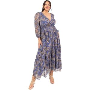 Lovedrobe Women&rsquo;s Ladies Maxi Dress Long Sleeve V-Neck Wrap Front Floral Animal Print Tie-Back A-Line Elasticated Waist Femme(Bleu)