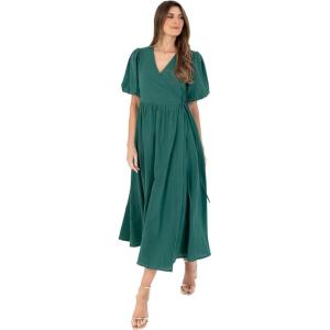 Lovedrobe Women&rsquo;s Ladies Maxi Dress Short Puff Sleeves V-Neckline Wrap Waist Tie A-Line Evening Occasion Floral Print Summer Robe Femme (Lot de 1)(Vert)