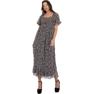 Lovedrobe Women&rsquo;s Midaxi Dress Ladies Animal Print Square Neck Short Puff Sleeves Tie Back A-Line Shirred Waist Smart Casual Robe Femme(Beige)