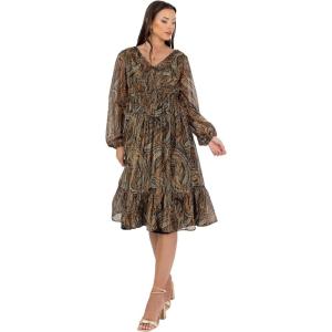 Lovedrobe Women&rsquo;s Midi Dress Ladies V-Neck Long Balloon Sleeve Boho Paisley Floral Print Shirred Waist A-Line Smart Casual, Robe,