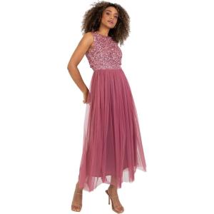 Maya Deluxe Midaxi Dress Women Ladies Sleeveless Sequins High Empire Waist Tulle Embellished for Wedding Guest Ball Robe de Demoiselle d&rsquo;honneur Femme(Desert Rose)