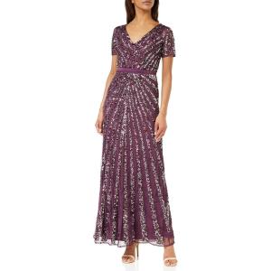 Maya Deluxe Pailletten Maxi Abendkleid Elegant Für Hochzeit V-Ausschnitt A-linien-schnitt Brautjungfernkleid Robe de Demoiselle d&rsquo;honneur Femme(Berry)