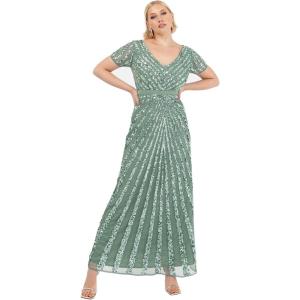 Maya Deluxe Pailletten Maxi Abendkleid Elegant Für Hochzeit V-Ausschnitt A-linien-schnitt Brautjungfernkleid Robe de Demoiselle d&rsquo;honneur Femme(Deep Mint)