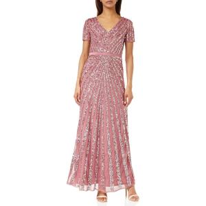 Maya Deluxe Pailletten Maxi Abendkleid Elegant Für Hochzeit V-Ausschnitt A-linien-schnitt Brautjungfernkleid Robe de Demoiselle d&rsquo;honneur Femme(Desert Rose)