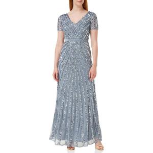 Maya Deluxe Pailletten Maxi Abendkleid Elegant Für Hochzeit V-Ausschnitt A-linien-schnitt Brautjungfernkleid Robe de Demoiselle d&rsquo;honneur Femme(Dusty Blue)
