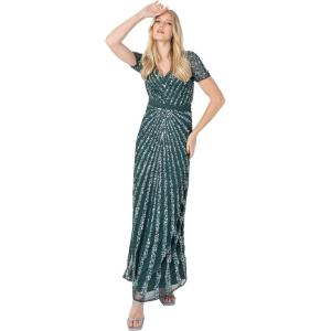 Maya Deluxe Pailletten Maxi Abendkleid Elegant Für Hochzeit V-Ausschnitt A-linien-schnitt Brautjungfernkleid Robe de Demoiselle d&rsquo;honneur Femme(Emerald Green)