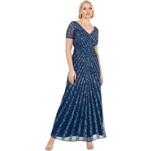 Maya Deluxe Pailletten Maxi Abendkleid Elegant Für Hochzeit V-Ausschnitt A-linien-schnitt Brautjungfernkleid Robe de Demoiselle d&rsquo;honneur Femme(French Navy)
