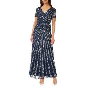 Maya Deluxe Pailletten Maxi Abendkleid Elegant Für Hochzeit V-Ausschnitt A-linien-schnitt Brautjungfernkleid Robe de Demoiselle d&rsquo;honneur Femme(Navy)