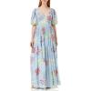 Maya Deluxe Womens Maxi Ladies V Neck Open Back Cape Sleeve Dress for Wedding Guest Bridesmaid Summer Prom Ball Occasion Robe Femme(Bleu)