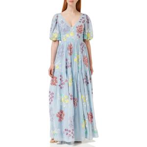 Maya Deluxe Womens Maxi Ladies V Neck Open Back Cape Sleeve Dress for Wedding Guest Bridesmaid Summer Prom Ball Occasion Robe Femme(Bleu)