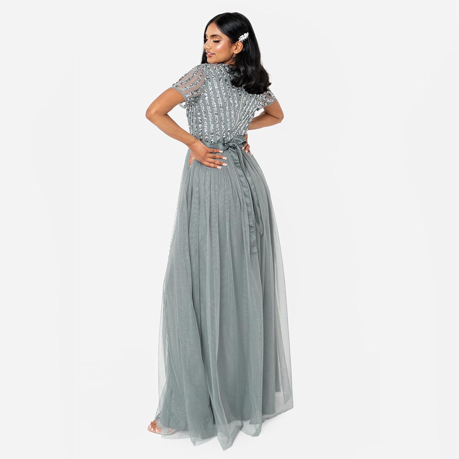 imageMaya Deluxe Robe de Soire Femme Maxi Manches Courtes Taille Empire Robe Demoiselle dhonneur pour Bal MariagesVert Bruyant