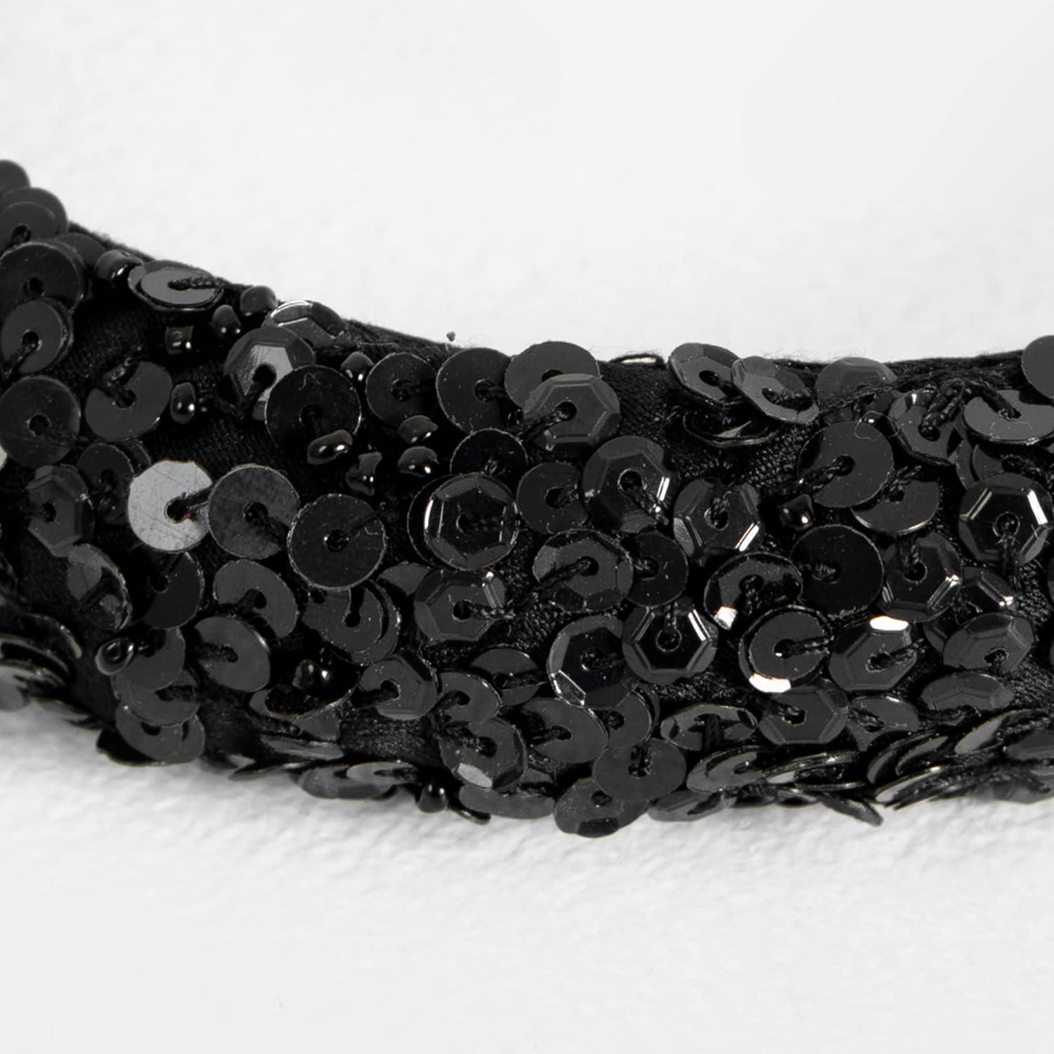 imageMaya Deluxe Womens Embellished Headband for Ladies Adults Sequin Alice Band Bridal Hair Accessories Bridesmaid Evening Formal Bandeau aux femmes Black One Size
