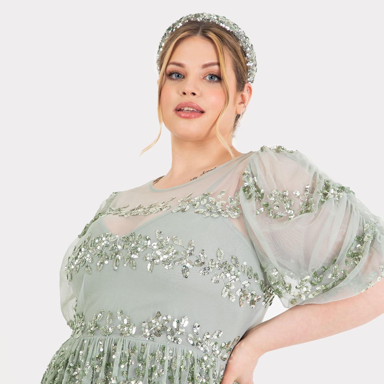 imageMaya Deluxe Womens Embellished Headband for Ladies Adults Sequin Alice Band Bridal Hair Accessories Bridesmaid Evening Formal Bandeau aux femmes Green Lily One Size