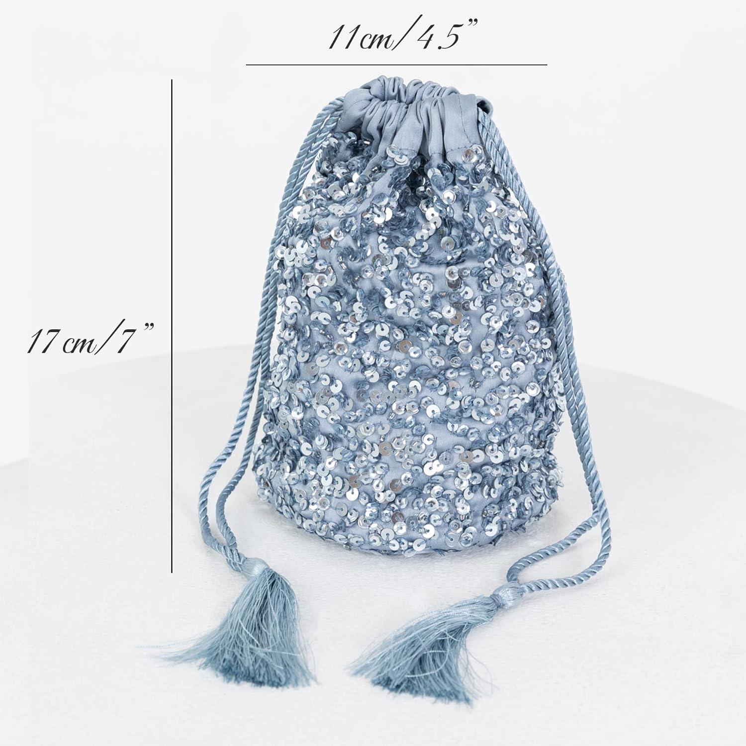 imageMaya Deluxe Womens Handbag Ladies Sequin Bag Bridesmaids Sparkling Drawstring Coin Purse Pouch for Evening Prom Party Embrayage FemmeVieux Bleu