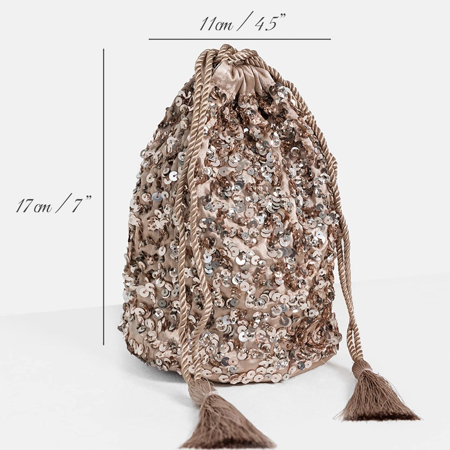 imageMaya Deluxe Womens Sequin Handbag Ladies Sequin Bag for Bridesmaids Sparkling Drawstring Coin Purse Pouch for Evening Prom Party Embrayage aux femmes Taupe BlushTaupe Blush