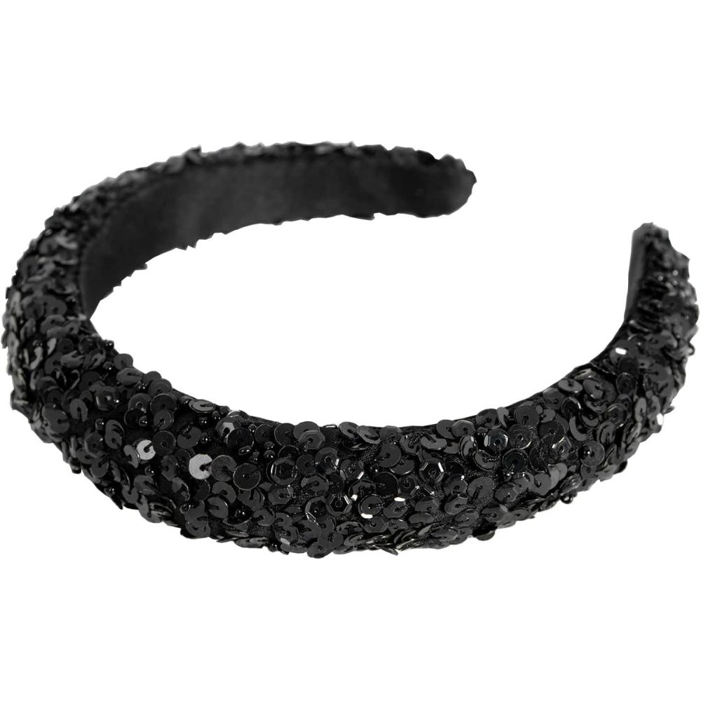 imageMaya Deluxe Womens Embellished Headband for Ladies Adults Sequin Alice Band Bridal Hair Accessories Bridesmaid Evening Formal Bandeau aux femmes Black One Size