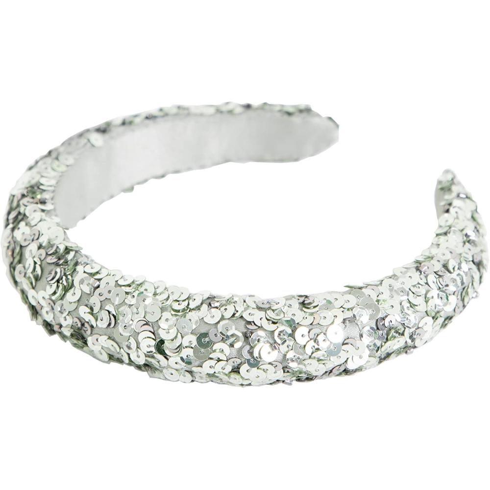 imageMaya Deluxe Womens Embellished Headband for Ladies Adults Sequin Alice Band Bridal Hair Accessories Bridesmaid Evening Formal Bandeau aux femmes Green Lily One Size