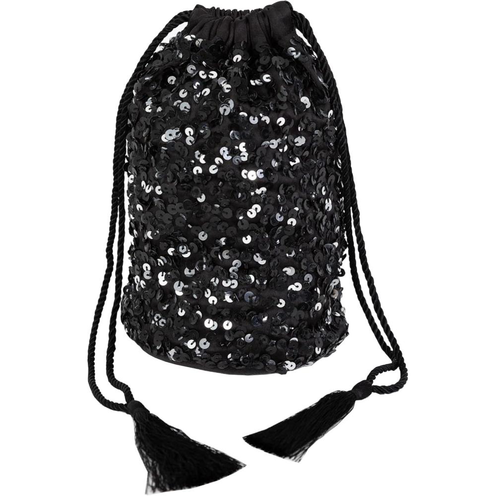 imageMaya Deluxe Womens Handbag Ladies Sequin Bag Bridesmaids Sparkling Drawstring Coin Purse Pouch for Evening Prom Party Embrayage Femme Noir Taille Unique