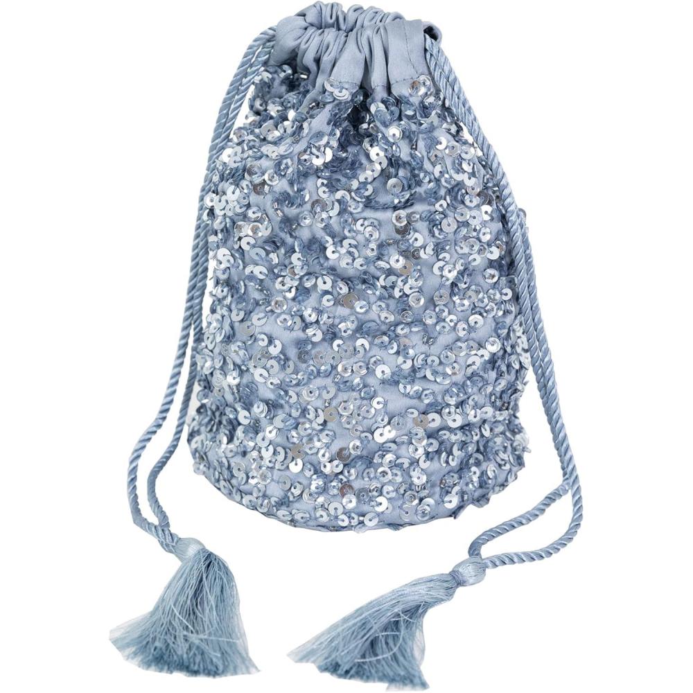 imageMaya Deluxe Womens Handbag Ladies Sequin Bag Bridesmaids Sparkling Drawstring Coin Purse Pouch for Evening Prom Party Embrayage FemmeVieux Bleu