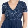 Maya Deluxe Robe de Soirée Femme Maxi, à Manches Courtes, Taille Empire, Robe Demoiselle d&rsquo;honneur, pour Bal, Mariages(French Navy)