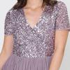 Maya Deluxe Robe de Soirée Femme Maxi, à Manches Courtes, Taille Empire, Robe Demoiselle d&rsquo;honneur, pour Bal, Mariages(Moody Lilac)