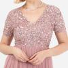 Maya Deluxe Robe de Soirée Femme Maxi, à Manches Courtes, Taille Empire, Robe Demoiselle d&rsquo;honneur, pour Bal, Mariages(Vintage Rose)