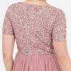 Maya Deluxe Robe de Soirée Femme Maxi, à Manches Courtes, Taille Empire, Robe Demoiselle d&rsquo;honneur, pour Bal, Mariages(Vintage Rose)