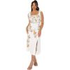 Maya Deluxe Women&rsquo;s Ladies Midi Dress Square Neck Sleeveless Tie Shoulder Floral Embellished Slit Split for Wedding Guest Occasion Robe spéciale Femme(Ecru)