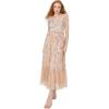 Maya Deluxe Women&rsquo;s Midaxi Dress Ladies Ruffle Short Sleeve Square Neck Sequin Embellished Shirred Back Frills A-Line Wedding Guest Dress Femme (Lot de 1)(Nude)