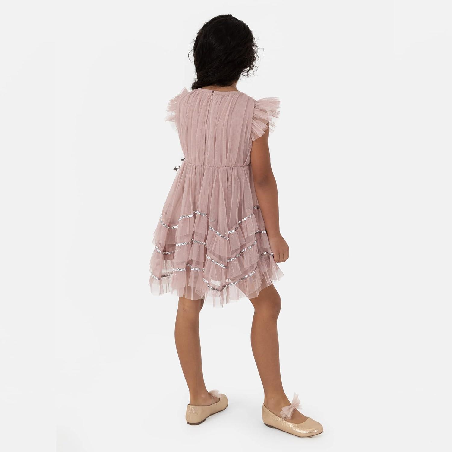 image:imageMaya Deluxe Girls Dress Sequin Sparkling Party Flower Short Sleeve Midi Wedding Guest Tutu Frilly Kids Childrens PromFrosted Pink