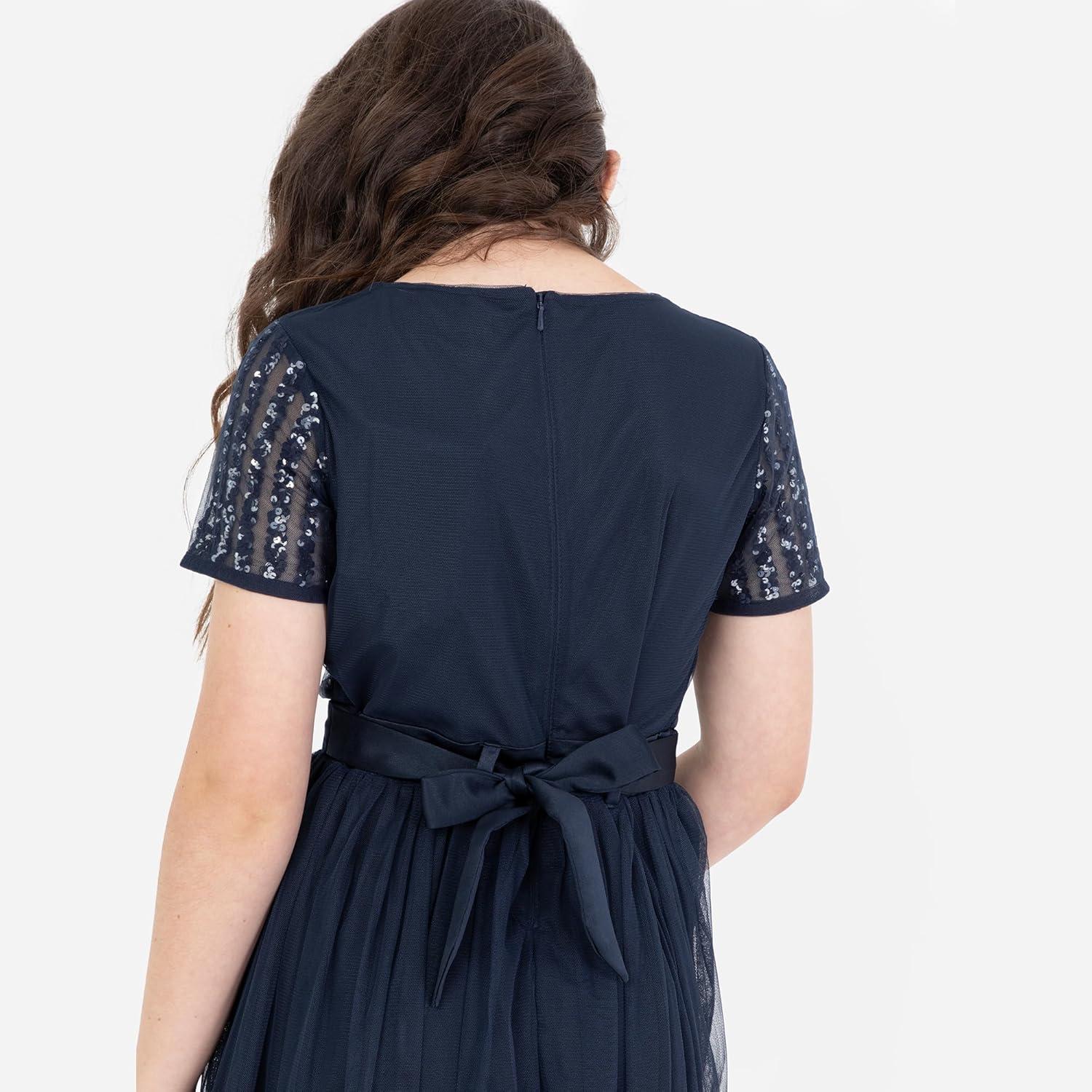 image:imageMaya Deluxe Robe Midi pour Fille avec Paillettes pour Mariage Anniversaire Demoiselle dhonneurBleu Marine