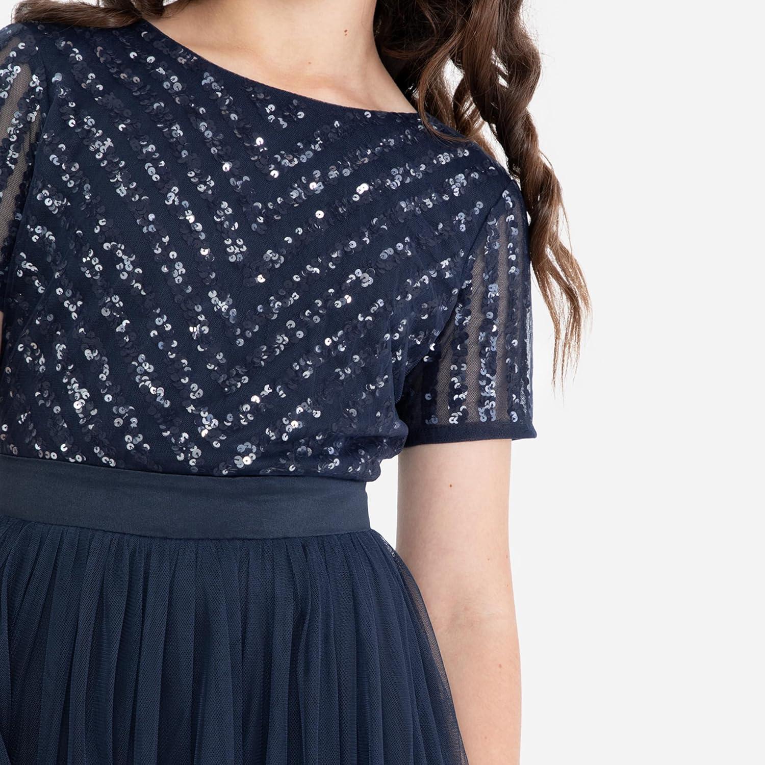 image:imageMaya Deluxe Robe Midi pour Fille avec Paillettes pour Mariage Anniversaire Demoiselle dhonneurBleu Marine