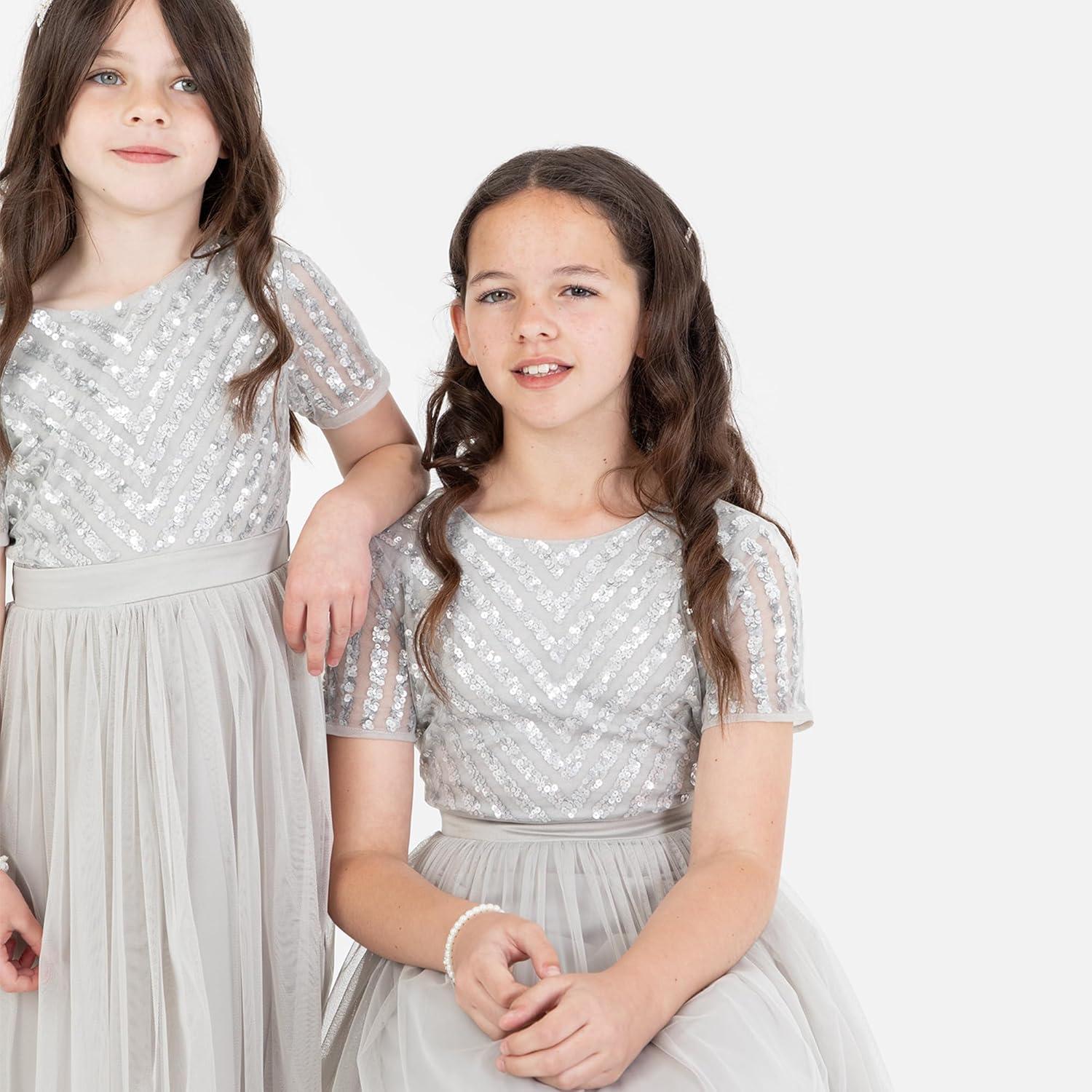 image:imageMaya Deluxe Robe Midi pour Fille avec Paillettes pour Mariage Anniversaire Demoiselle dhonneurGris Clair