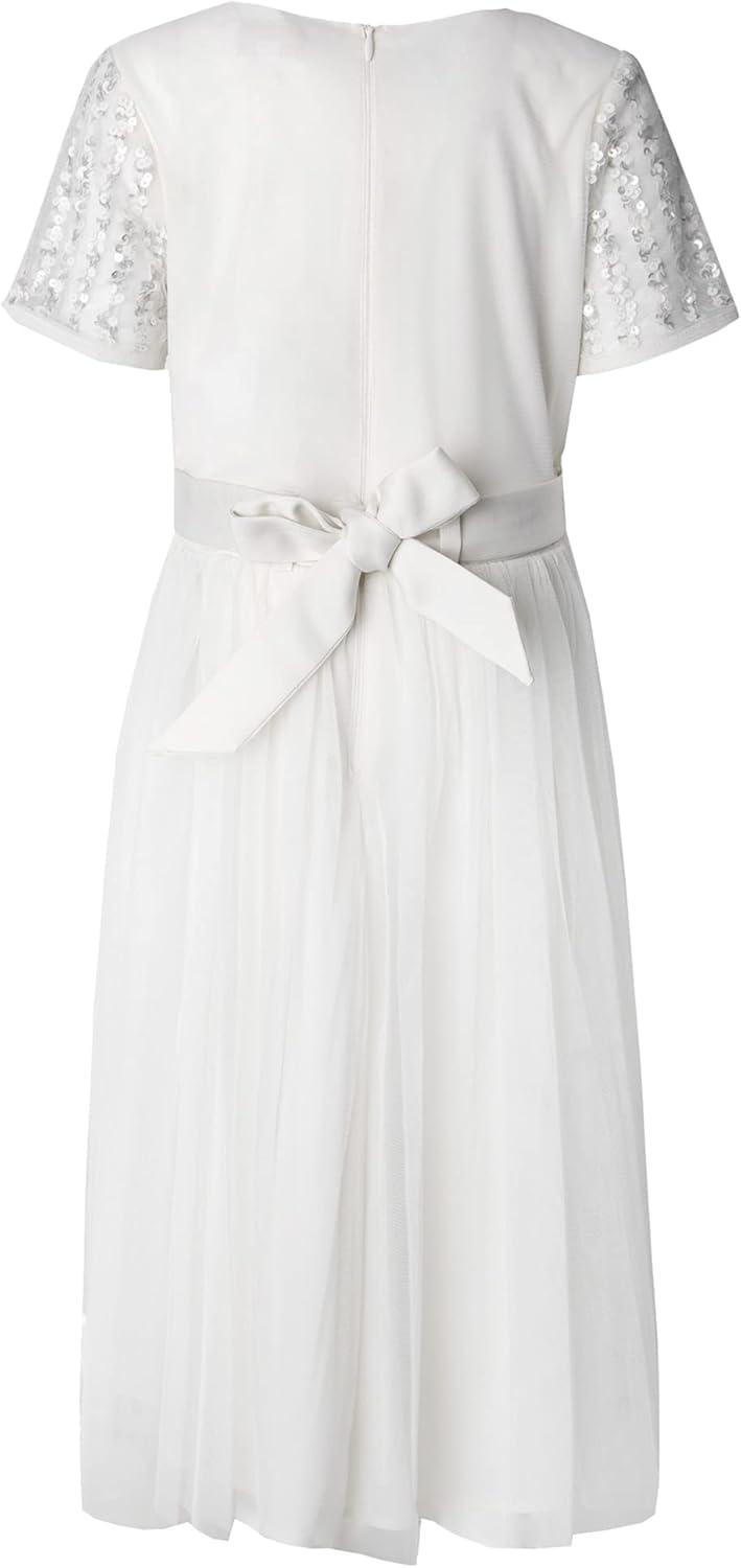 image:imageMaya Deluxe Robe Midi pour Fille avec Paillettes pour Mariage Anniversaire Demoiselle dhonneurIvoire
