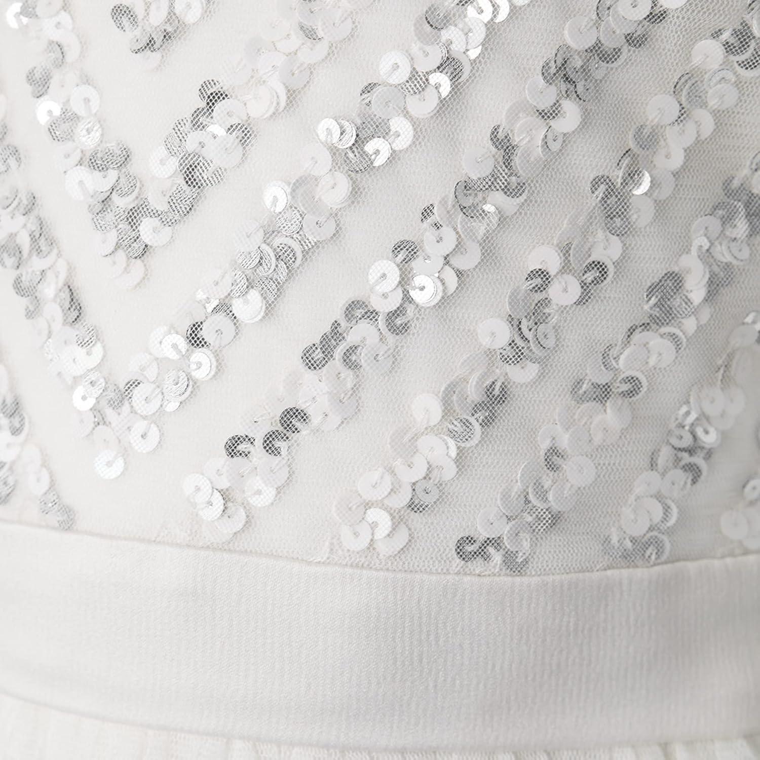image:imageMaya Deluxe Robe Midi pour Fille avec Paillettes pour Mariage Anniversaire Demoiselle dhonneurIvoire