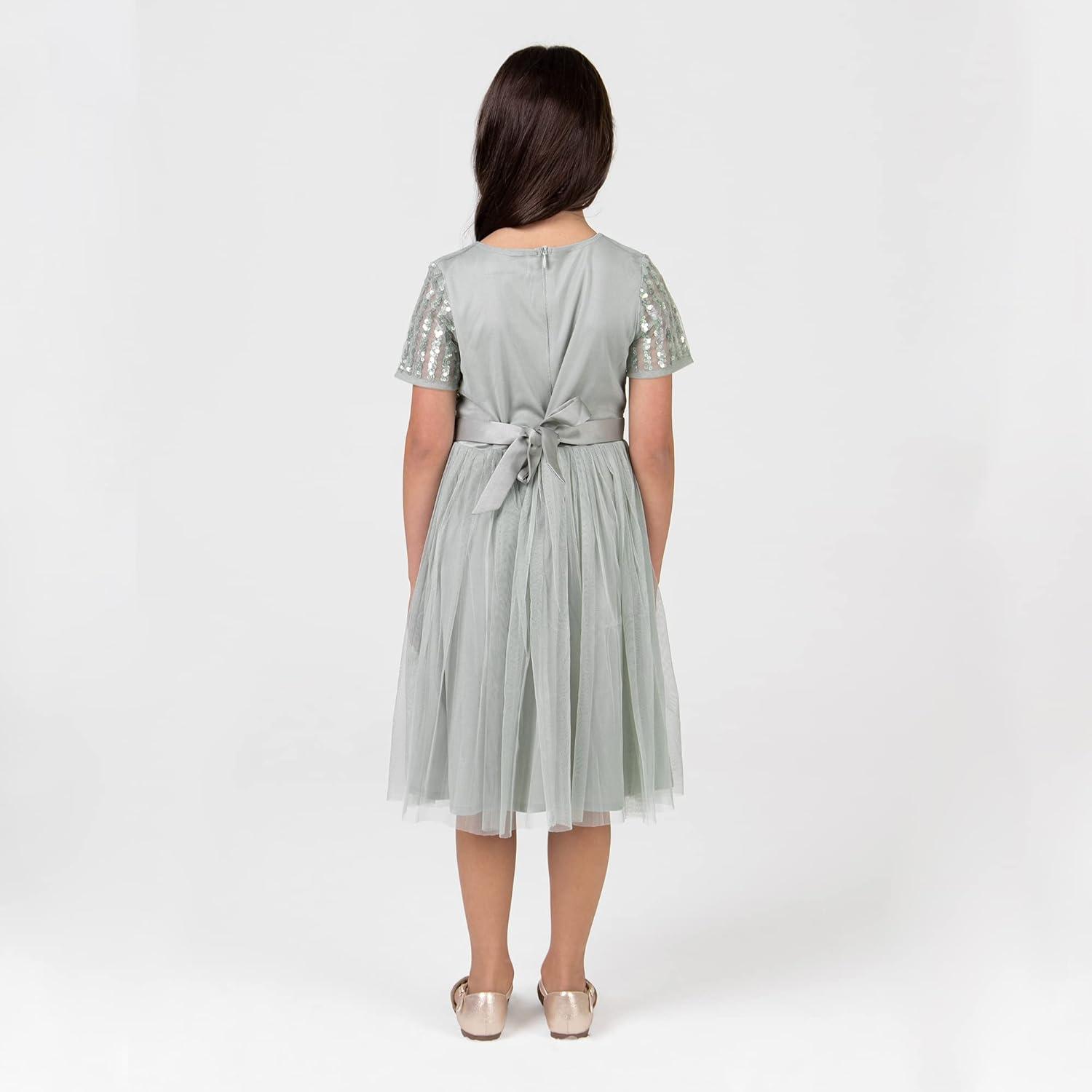image:imageMaya Deluxe Robe Midi pour Fille avec Paillettes pour Mariage Anniversaire Demoiselle dhonneurLys Vert