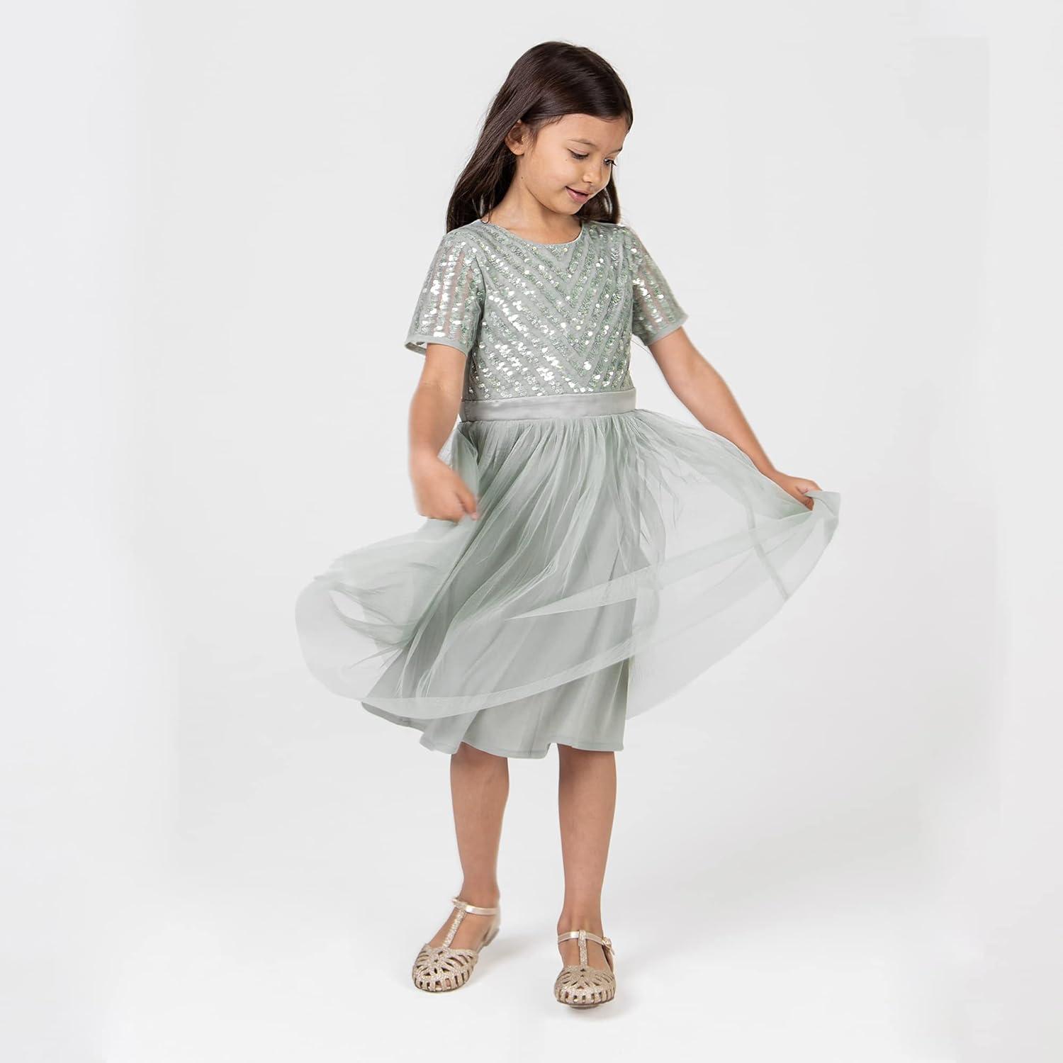 image:imageMaya Deluxe Robe Midi pour Fille avec Paillettes pour Mariage Anniversaire Demoiselle dhonneurLys Vert