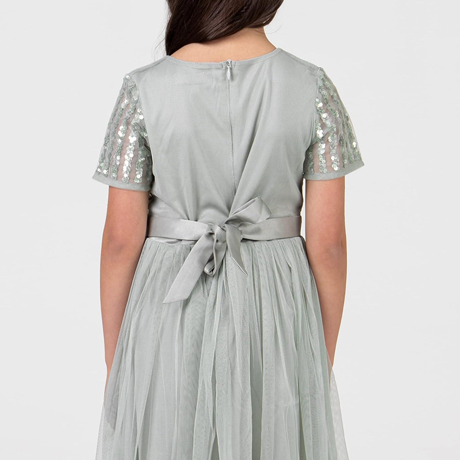 image:imageMaya Deluxe Robe Midi pour Fille avec Paillettes pour Mariage Anniversaire Demoiselle dhonneurLys Vert