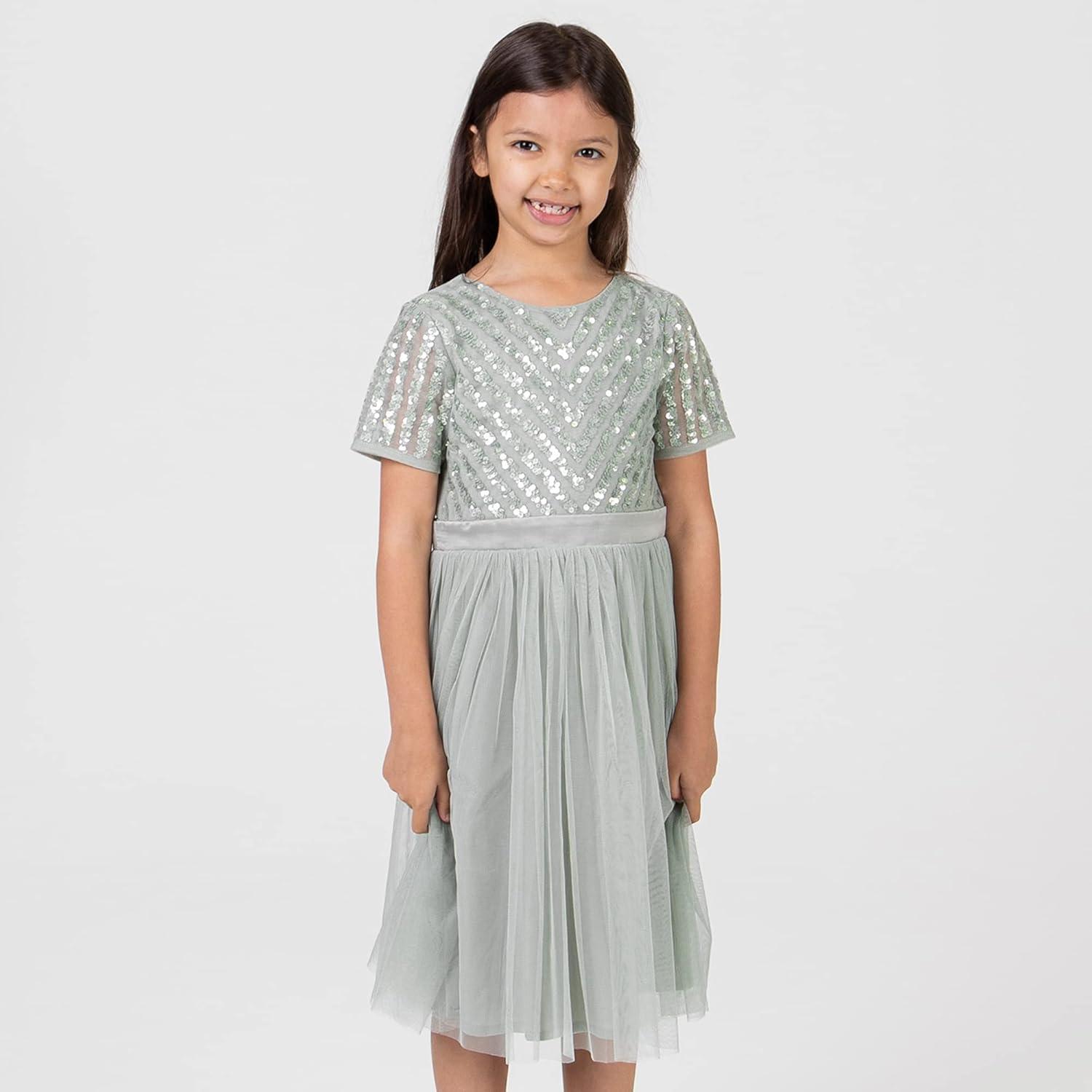 image:imageMaya Deluxe Robe Midi pour Fille avec Paillettes pour Mariage Anniversaire Demoiselle dhonneurLys Vert