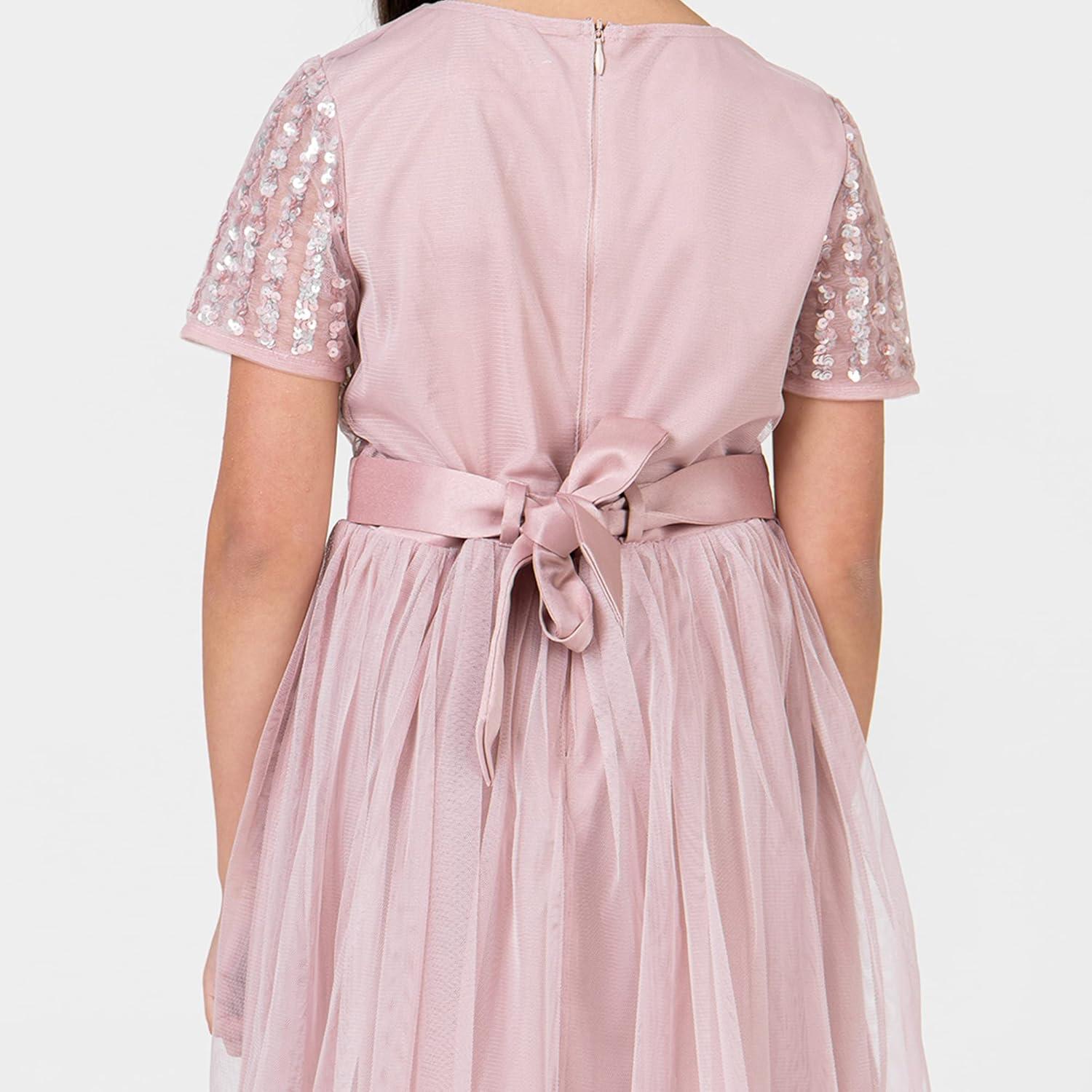 image:imageMaya Deluxe Robe Midi pour Fille avec Paillettes pour Mariage Anniversaire Demoiselle dhonneurRose Givr