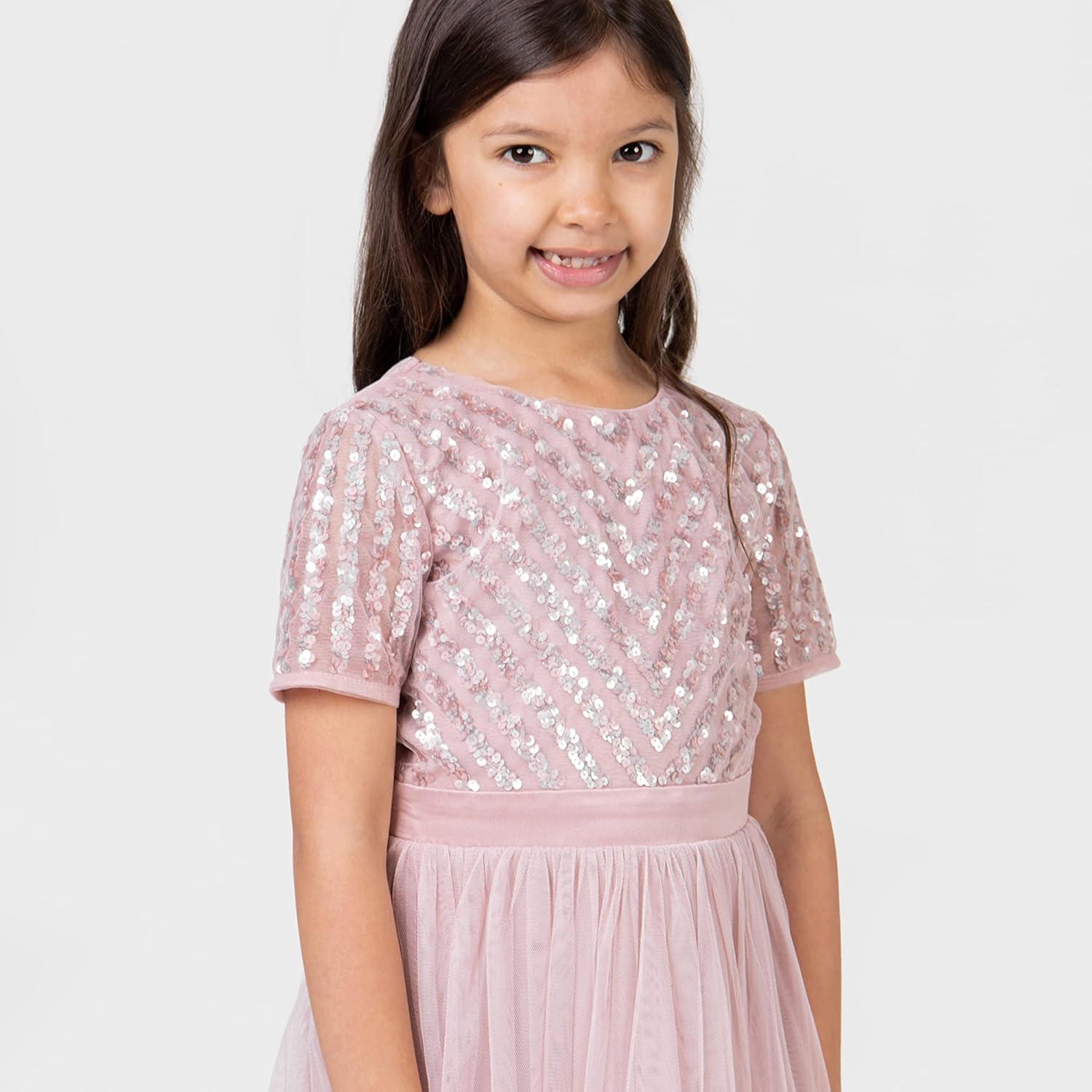 image:imageMaya Deluxe Robe Midi pour Fille avec Paillettes pour Mariage Anniversaire Demoiselle dhonneurRose Givr