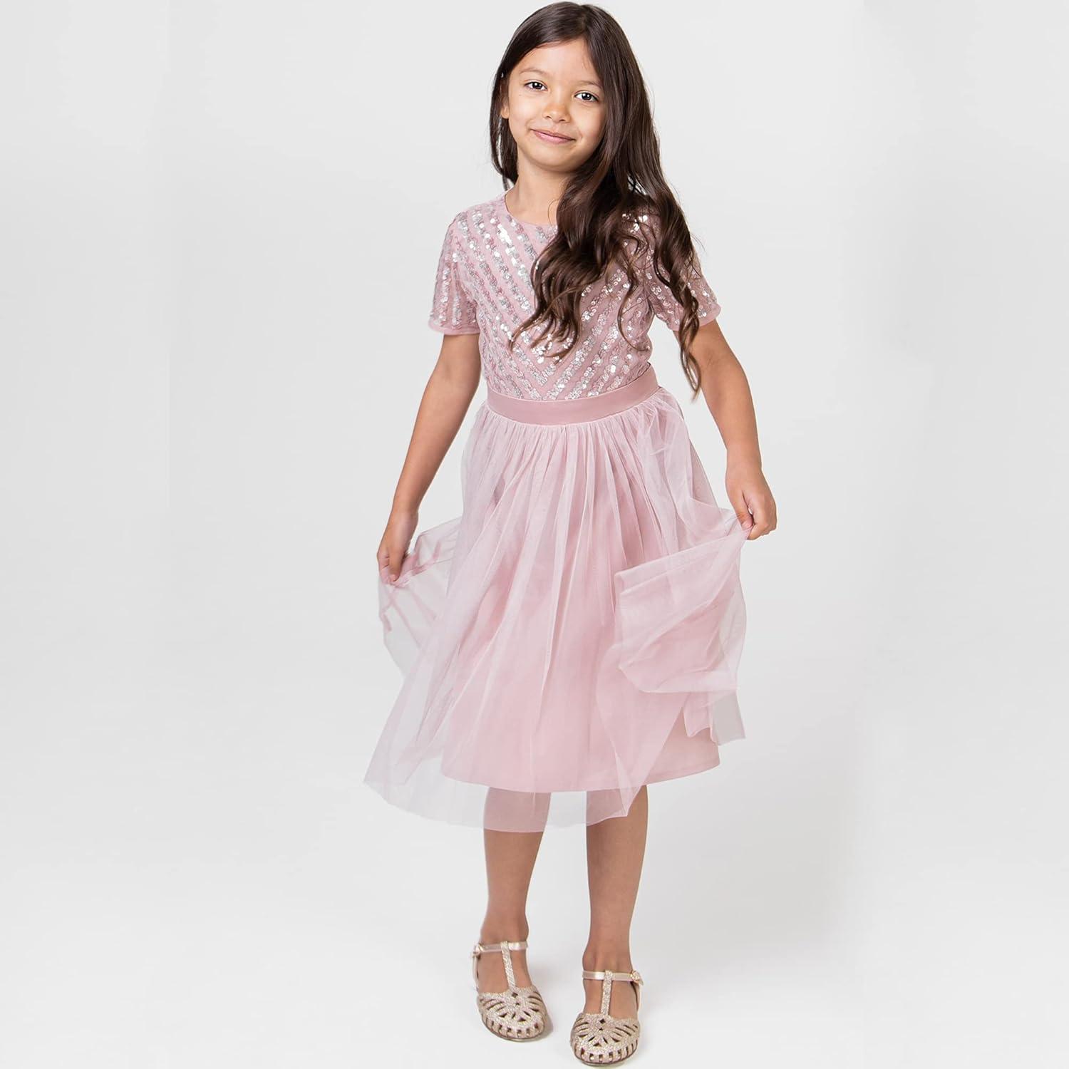 image:imageMaya Deluxe Robe Midi pour Fille avec Paillettes pour Mariage Anniversaire Demoiselle dhonneurRose Givr