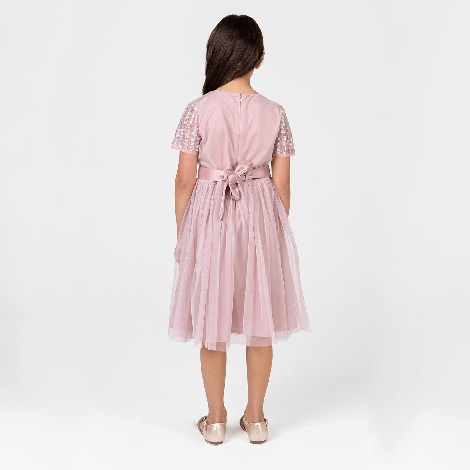image:imageMaya Deluxe Robe Midi pour Fille avec Paillettes pour Mariage Anniversaire Demoiselle dhonneurRose Givr
