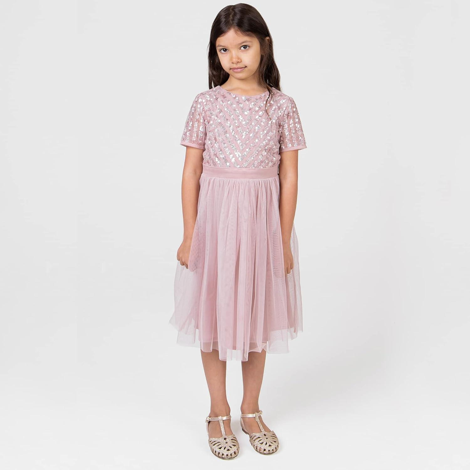 image:imageMaya Deluxe Robe Midi pour Fille avec Paillettes pour Mariage Anniversaire Demoiselle dhonneurRose Givr