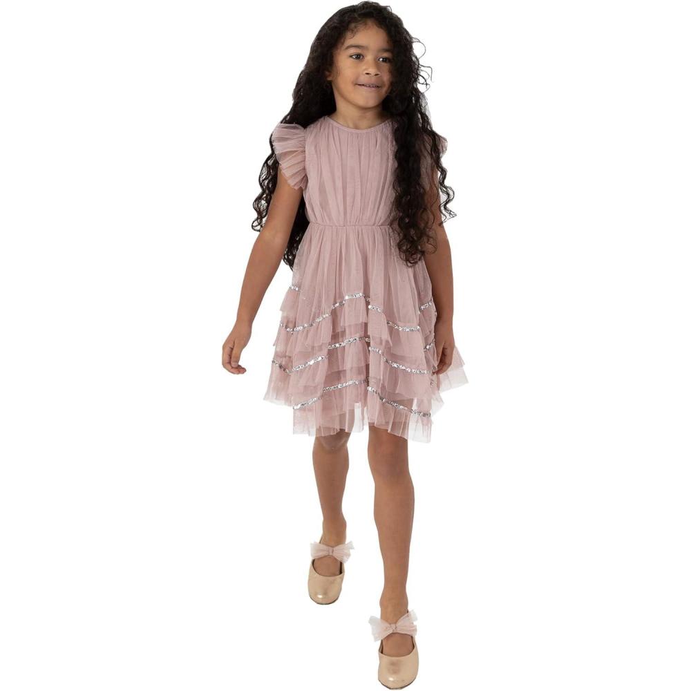 image:imageMaya Deluxe Girls Dress Sequin Sparkling Party Flower Short Sleeve Midi Wedding Guest Tutu Frilly Kids Childrens PromFrosted Pink