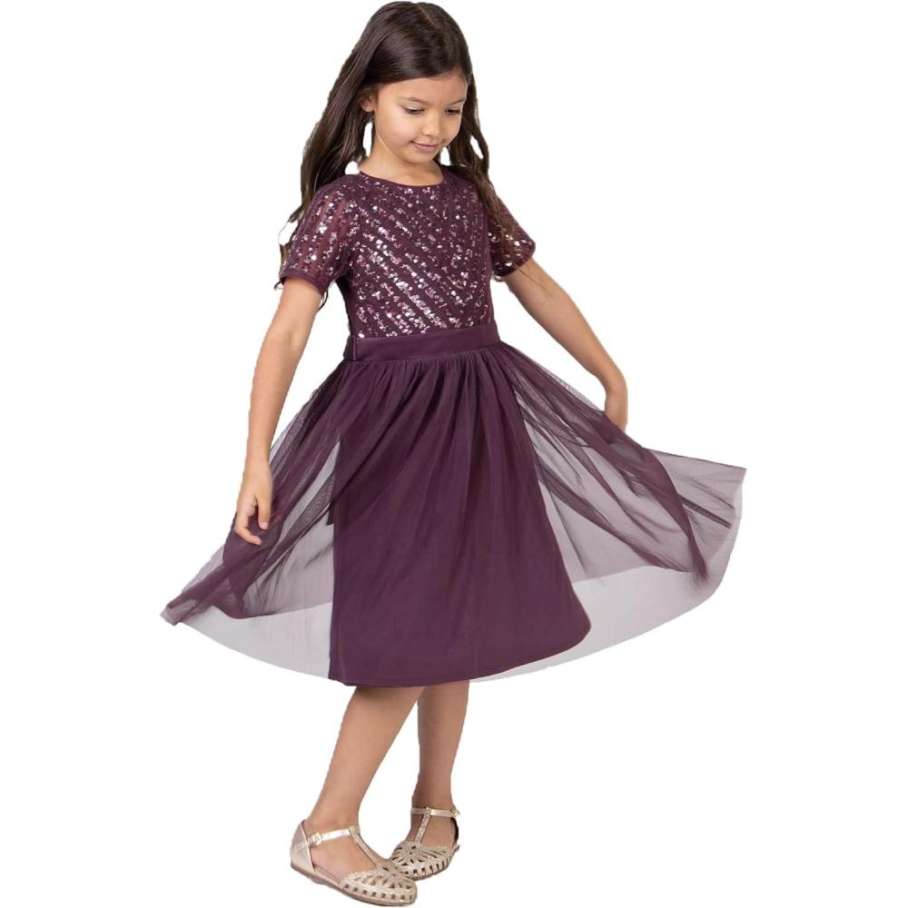 image:imageMaya Deluxe Robe Midi pour Fille avec Paillettes pour Mariage Anniversaire Demoiselle dhonneurBaie