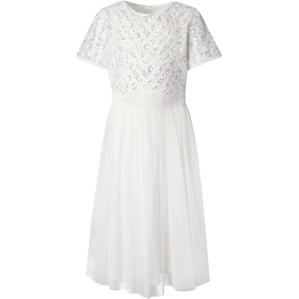image:imageMaya Deluxe Robe Midi pour Fille avec Paillettes pour Mariage Anniversaire Demoiselle dhonneurIvoire