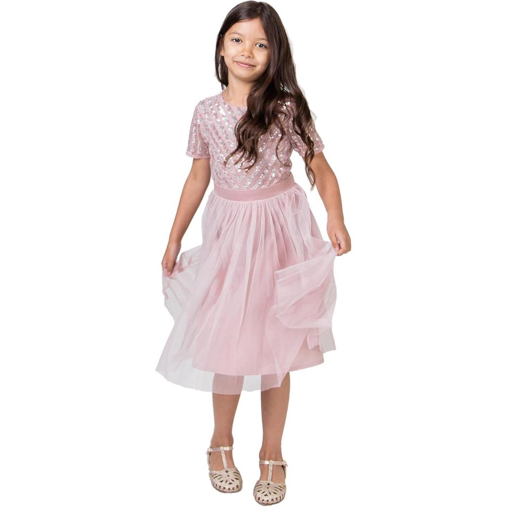image:imageMaya Deluxe Robe Midi pour Fille avec Paillettes pour Mariage Anniversaire Demoiselle dhonneurRose Givr
