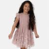 Maya Deluxe Girl&rsquo;s Dress Sequin Sparkling Party Flower Short Sleeve Midi Wedding Guest Tutu Frilly Kids Childrens Prom(Frosted Pink)